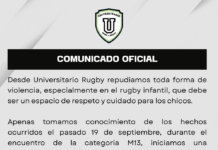 Universitario Rugby abrió una investigación interna tras un incidente en un partido infantil Comunicado de Universitario Rugby sobre el incidente en la categoría M13